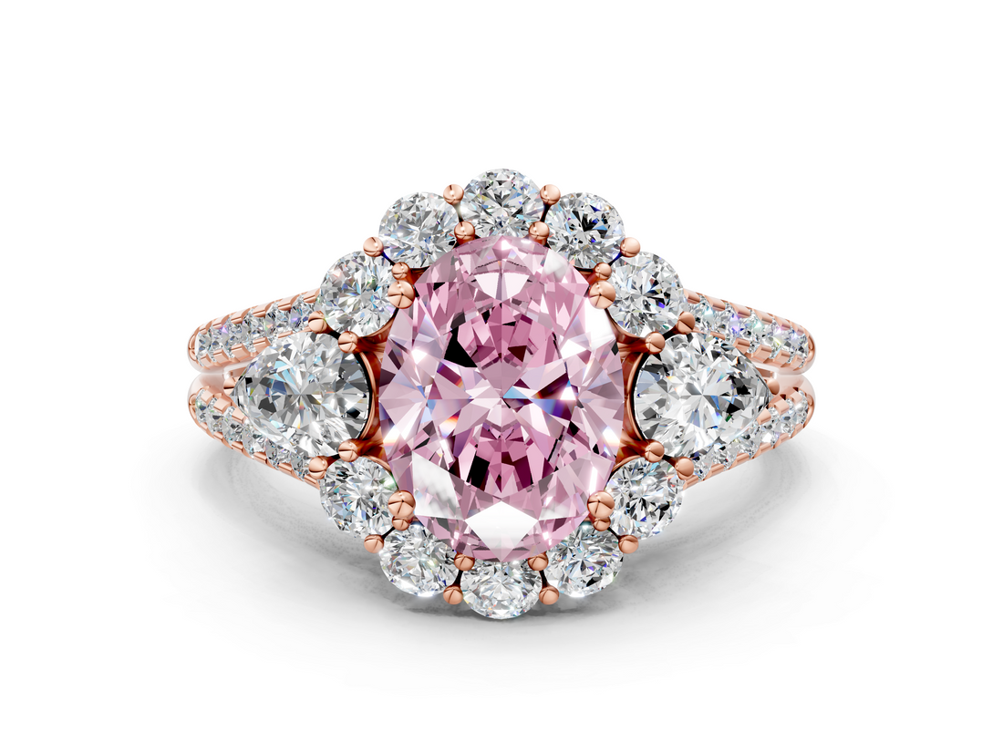Rose gold Fancy Pink Oval  Halo Split Shank Diamond Engagement Ring with Prong Setting_20