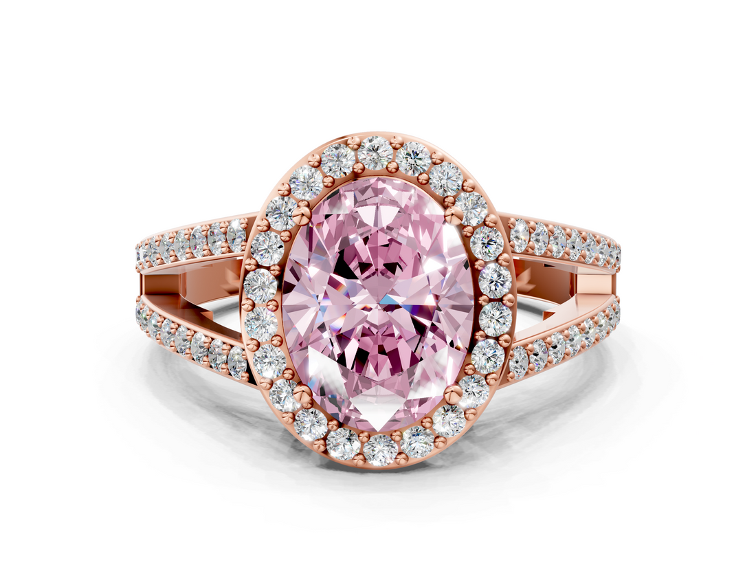 Rose gold Fancy Pink Oval  Halo Split Shank Diamond Ring with Four-Prong Setting_32