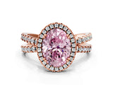 Rose gold Fancy Pink Oval  Halo Split Shank Diamond Ring with Pavé Setting