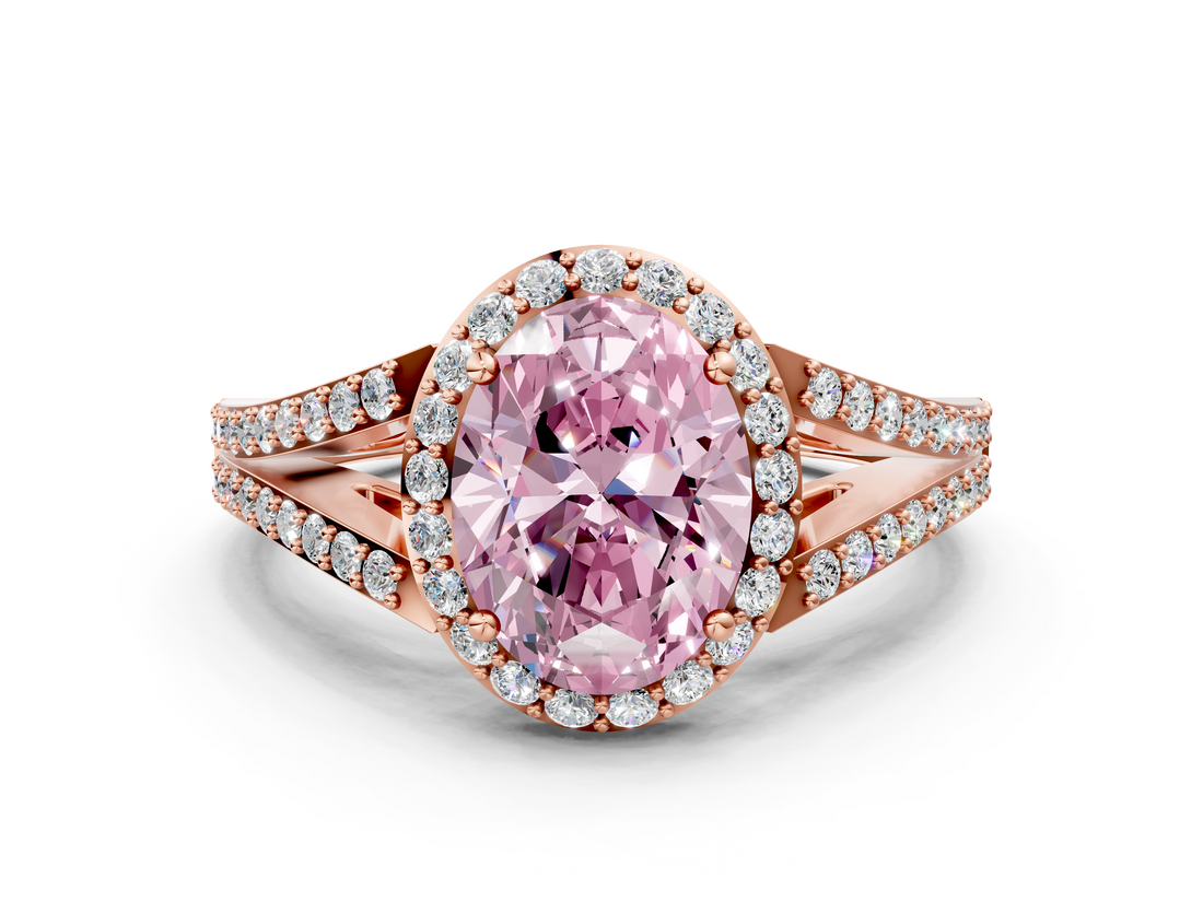 Rose gold Fancy Pink Oval  Halo Split Shank Diamond Ring with Prong Setting_20