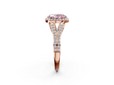 Rose gold Fancy Pink Oval  Halo Split Shank Diamond Ring with Prong Setting_22