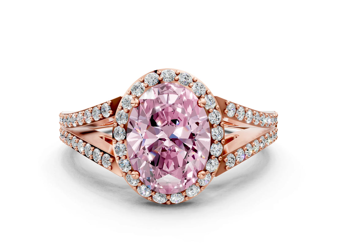 Rose gold Fancy Pink Oval  Halo Split Shank Pave Diamond Ring with Four-Prong Setting_49