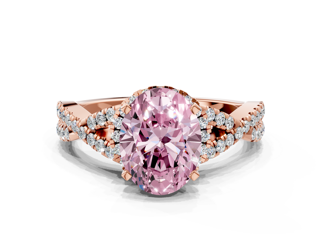 Rose gold Fancy Pink Oval  Halo Twist Band Solitaire Prong Setting Ring_63