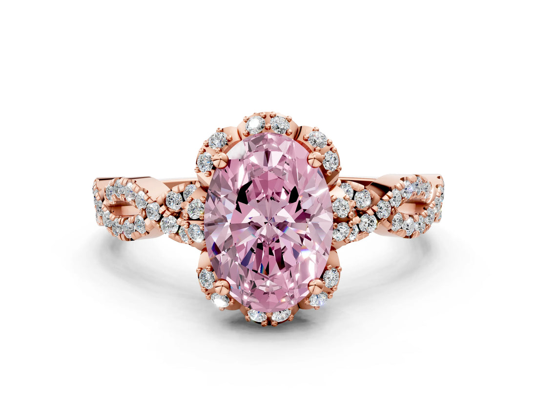 Rose gold Fancy Pink Oval  Halo Twist Band Solitaire Ring with Six-Prong Setting_32