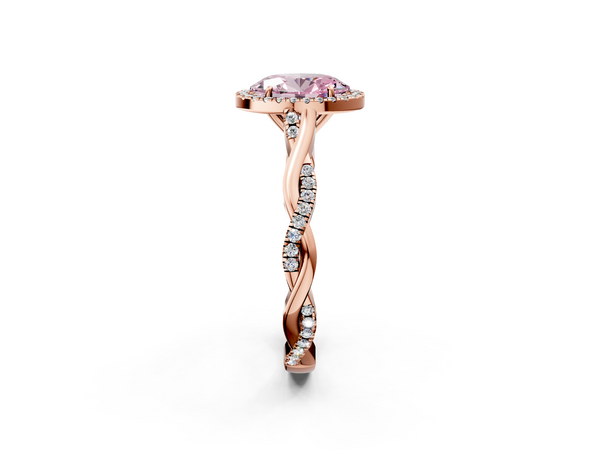 Rose gold Fancy Pink Oval  Halo Twist Band Solitaire Ring