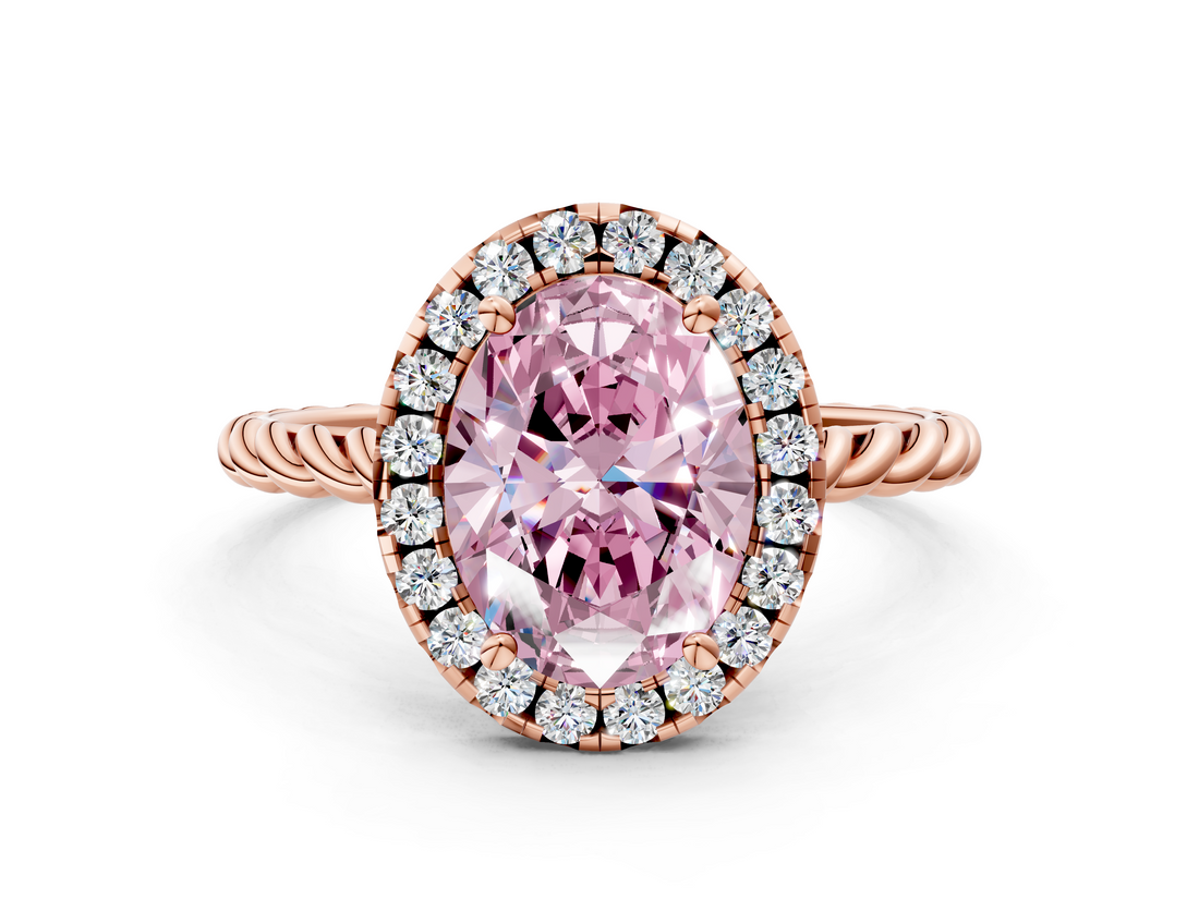 Rose gold Fancy Pink Oval  Halo Twisted Band Four-Prong Diamond Ring_20