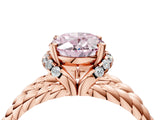 Rose gold Fancy Pink Oval  Halo Twisted Band Four-Prong Ring_32