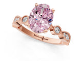 Rose gold Fancy Pink Oval  Milgrain Bezel Diamond Engagement Ring with Solitaire Prong Setting_168
