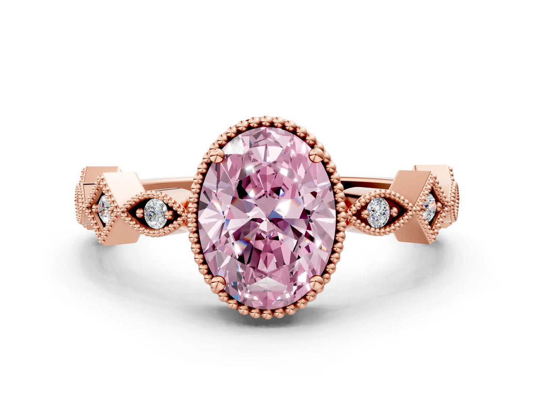Rose gold Fancy Pink Oval  Milgrain Marquise Diamond Twist Band Ring_38