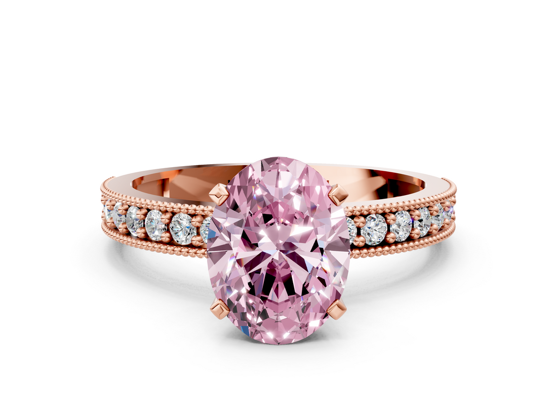 Rose gold Fancy Pink Oval  Milgrain Pave Diamond Engagement Ring with Four-Prong Setting_130
