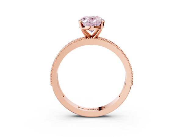 Rose gold Fancy Pink Oval Cut Diamond Milgrain Pavé Engagement Ring with Four-Prong Setting