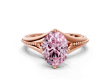 Rose gold Fancy Pink Oval  Solitaire Beaded Band Six-Prong Setting