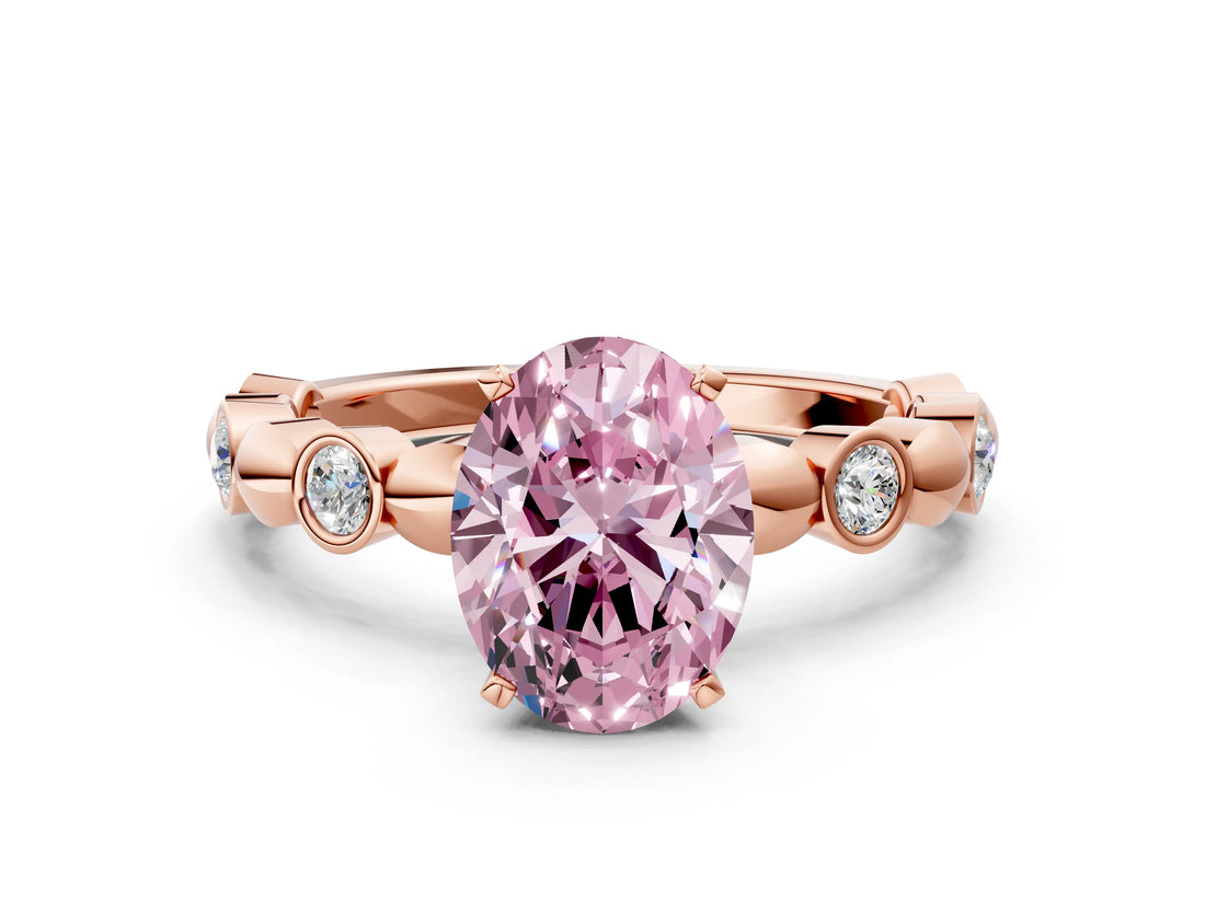Rose gold Fancy Pink Oval  Solitaire Bezel-Set Diamond Ring with Beaded Band and Four-Prong Setting_31