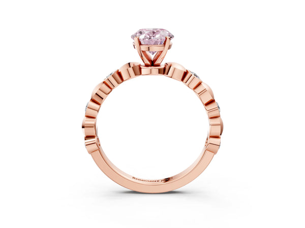 Rose gold Fancy Pink Oval  Solitaire Bezel-Set Diamond Ring with Beaded Band and Four-Prong Setting