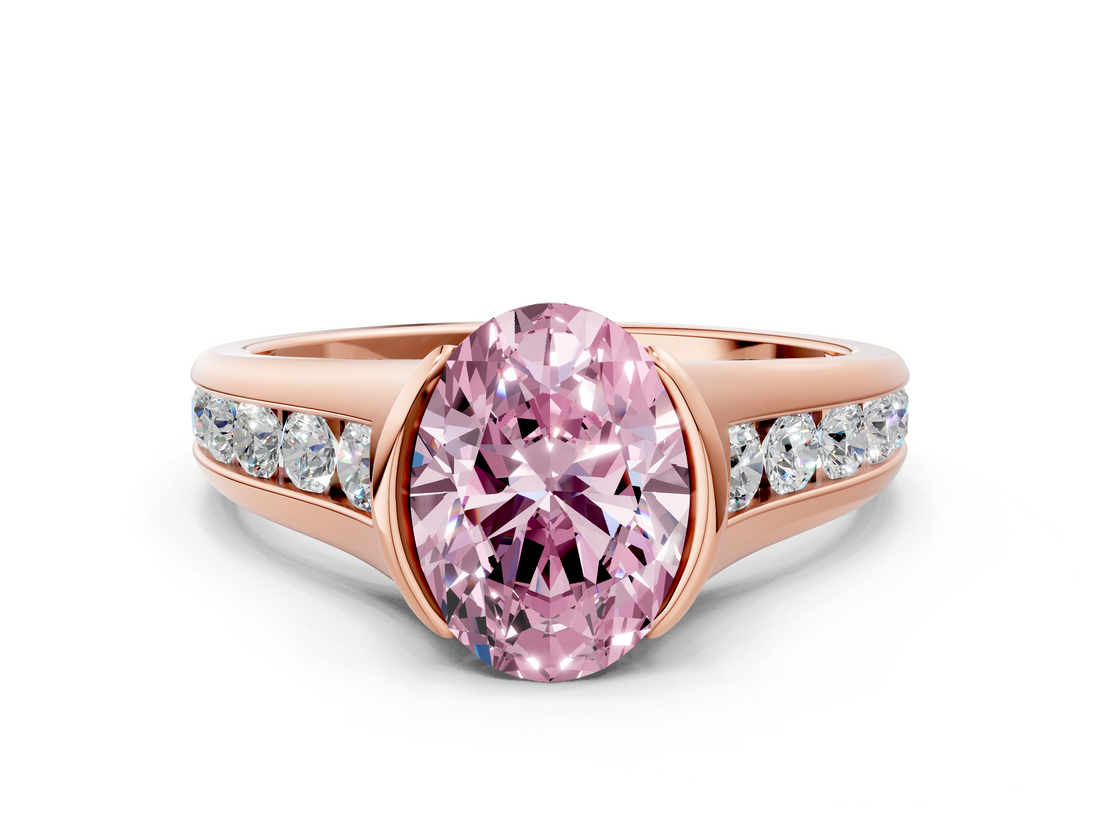 Rose gold Fancy Pink Oval  Solitaire Bezel-Set Diamond Ring with Channel-Set Band_37