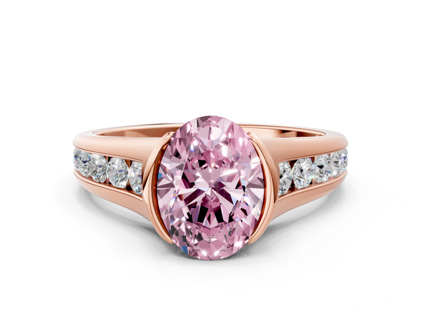 Rose Gold Oval Half Bezel Engagement Ring Setting for Fancy Pink Center