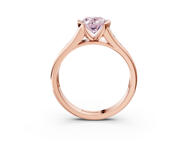 Rose Gold Oval Half Bezel Engagement Ring Setting for Fancy Pink Center