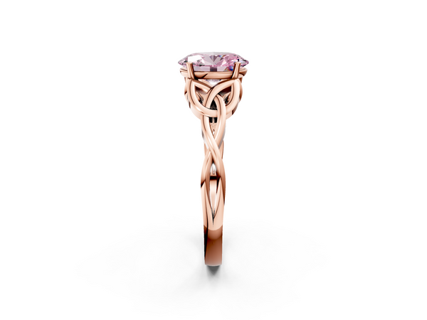 Rose gold Fancy Pink Oval Cut Diamond Solitaire Engagement Ring with Celtic Knot Band and Four-Prong Setting