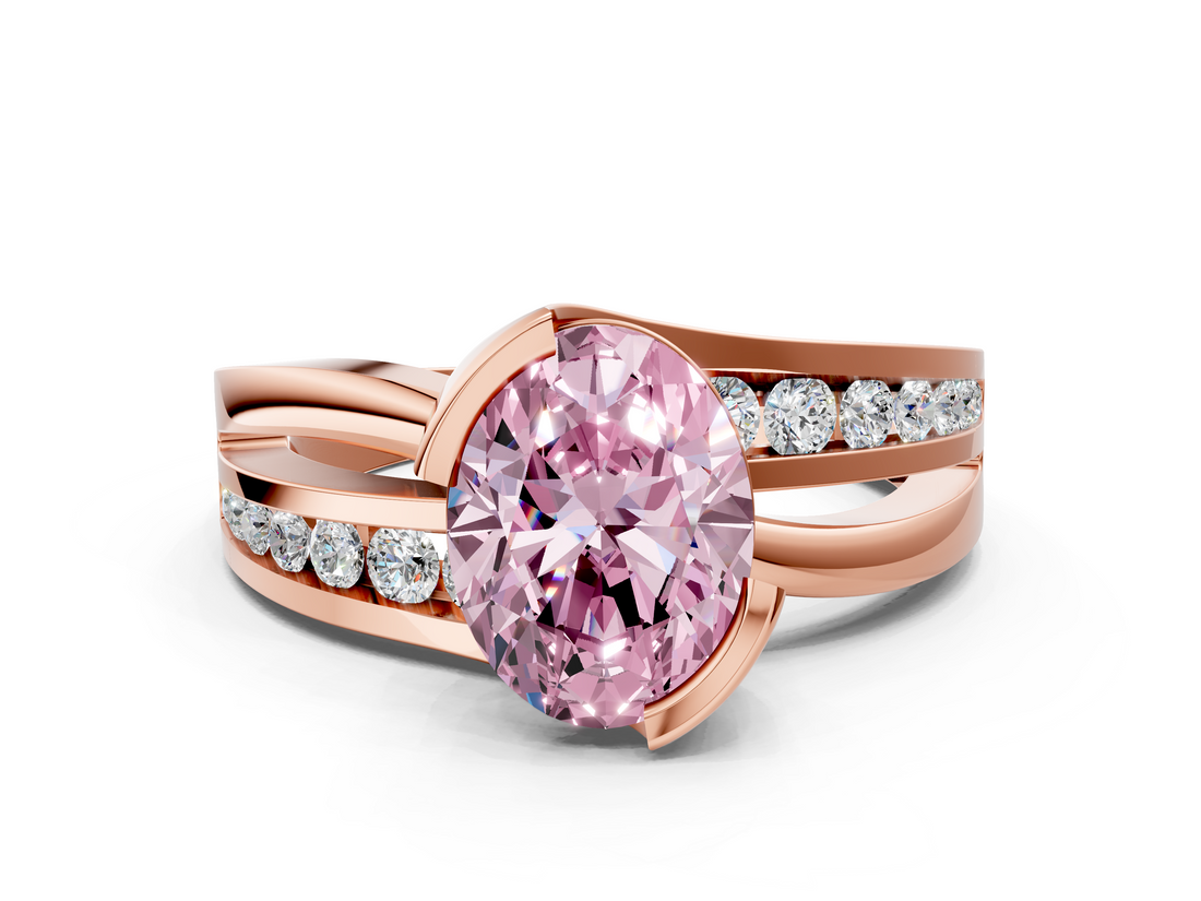 Rose gold Fancy Pink Oval  Solitaire Channel-Set Split Shank Ring with Tension Prong Setting_3