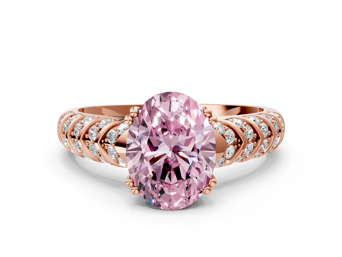 Rose gold Fancy Pink Oval  Solitaire Chevron Pave Diamond Engagement Ring with Six-Prong Setting_3