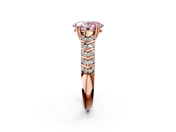 Rose gold Fancy Pink Oval  Solitaire Chevron Pave Diamond Engagement Ring with Six-Prong Setting