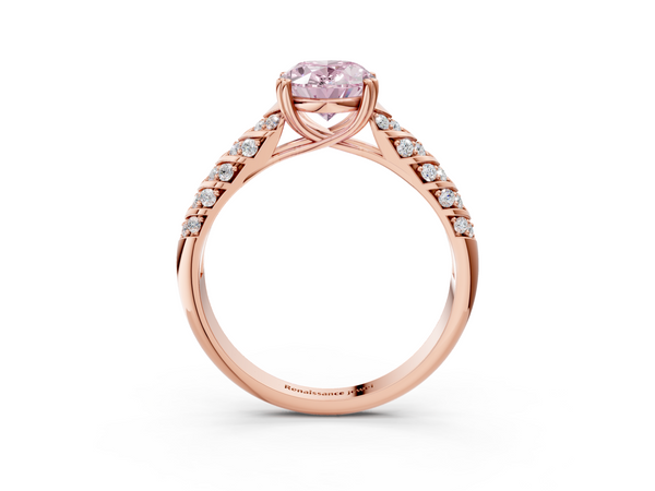 Rose gold Fancy Pink Oval  Solitaire Chevron Pave Diamond Engagement Ring with Six-Prong Setting