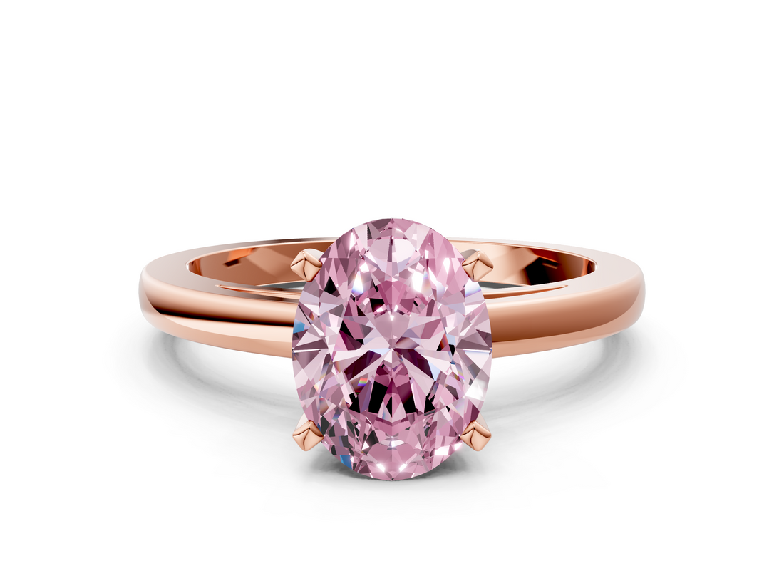 Rose gold Fancy Pink Oval  Solitaire Diamond Engagement Ring with Four-Prong Setting on a Classic Band_3