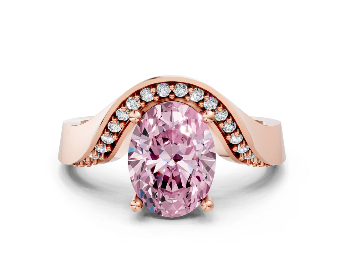Rose gold Fancy Pink Oval  Solitaire Diamond Engagement Ring with Pave Band and Four-Prong Setting 1