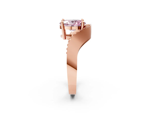 Rose gold Fancy Pink Oval  Solitaire Diamond Engagement Ring with Pave Band and Four-Prong Setting