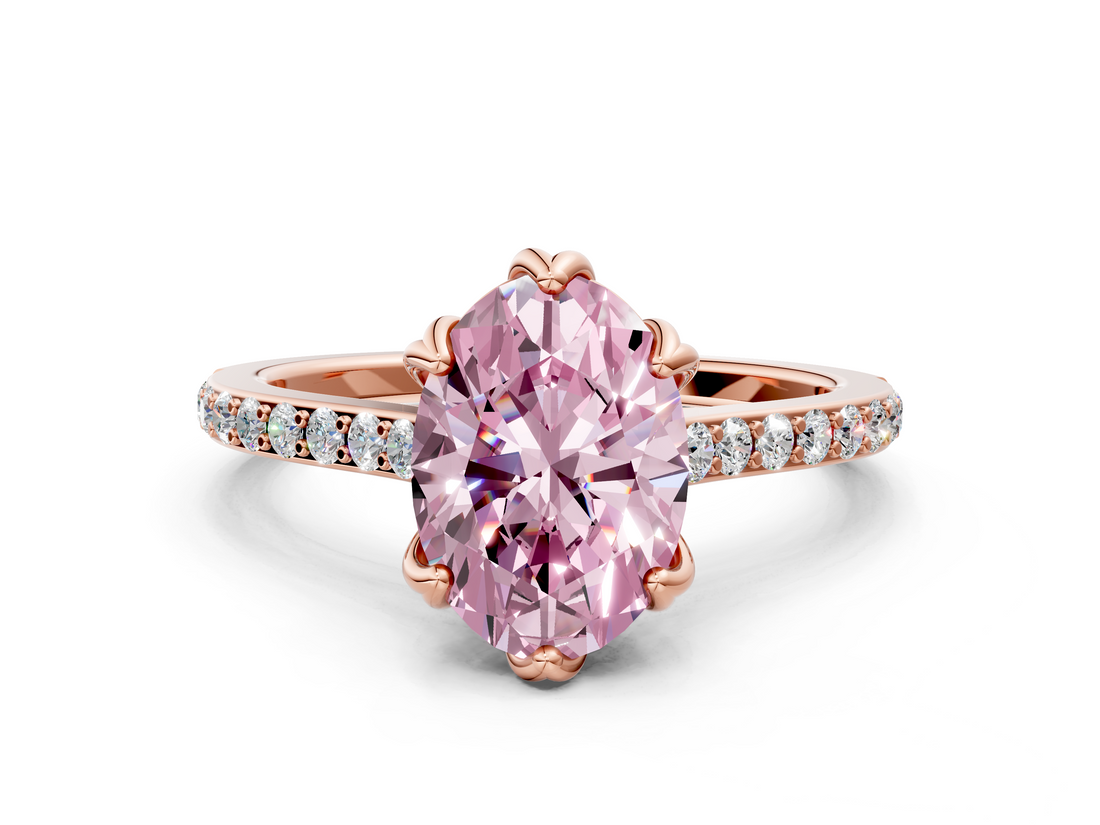 Rose gold Fancy Pink Oval  Solitaire Diamond Engagement Ring with Pave Band and Six-Prong Setting_18