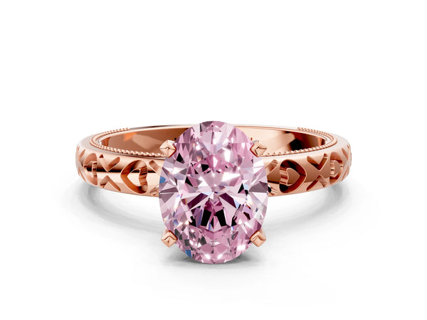 Rose gold Fancy Pink Oval  Solitaire Diamond Engagement Ring with XO Engraved Band and Four-Prong Setting