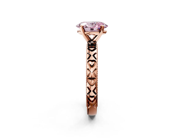 Rose gold Fancy Pink Oval  Solitaire Diamond Engagement Ring with XO Engraved Band and Four-Prong Setting