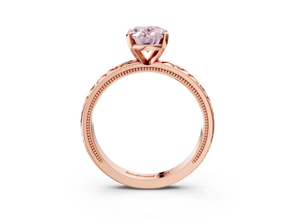 Rose gold Fancy Pink Oval  Solitaire Diamond Engagement Ring with XO Engraved Band and Four-Prong Setting
