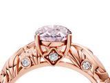 Rose gold Fancy Pink Oval  Solitaire Diamond Leaf Vine Band with Prong Setting_32