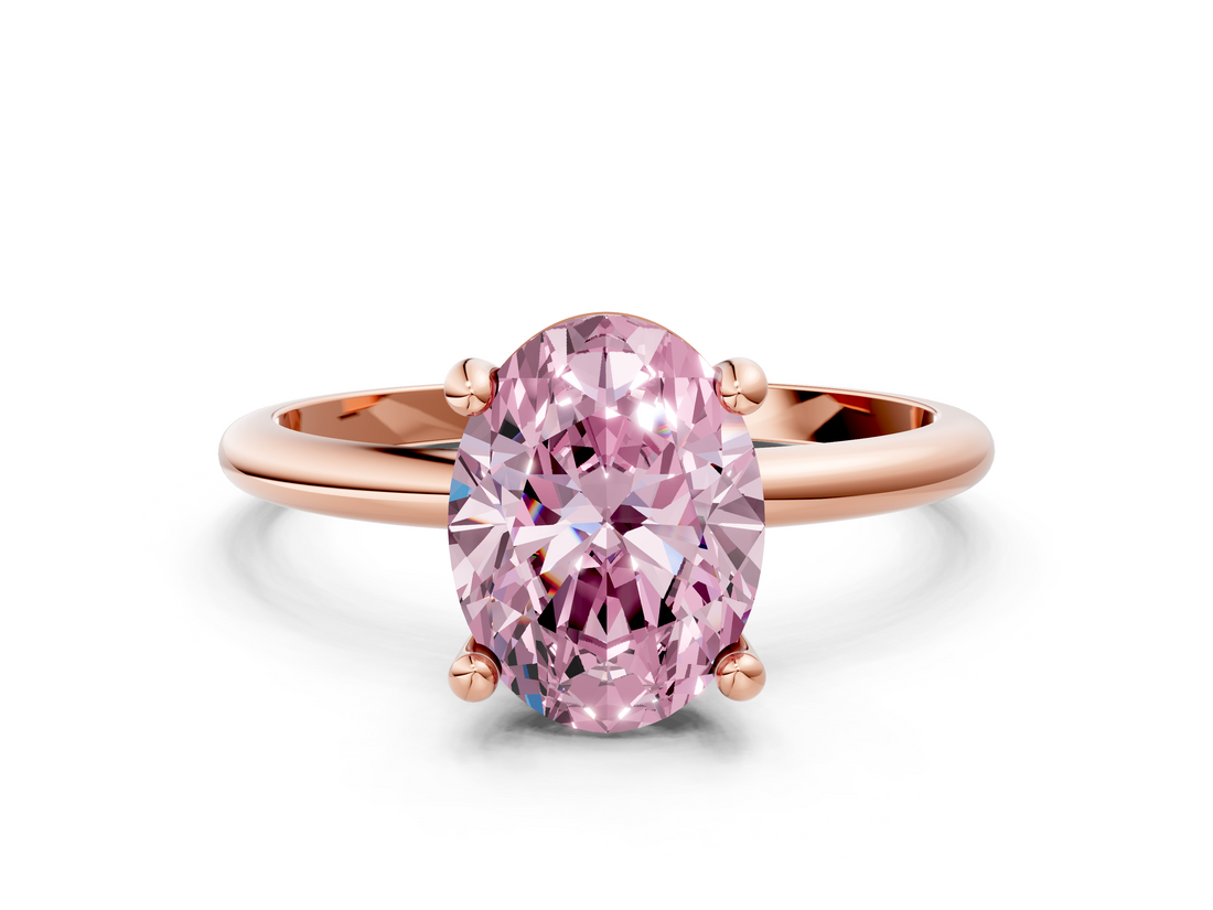 Rose gold Fancy Pink Oval  Solitaire Diamond Ring with 4-Prong Setting on a Classic Band_3