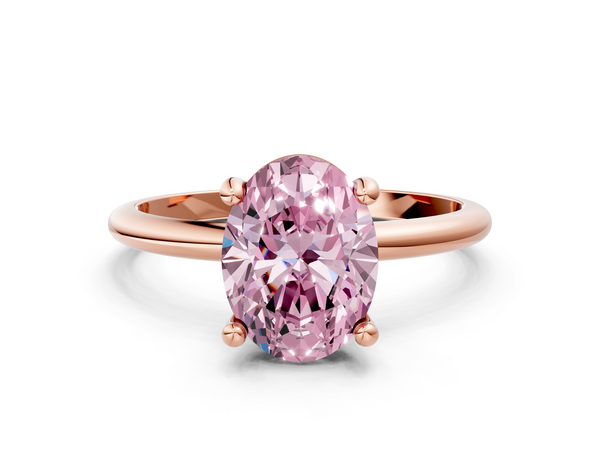 Rose gold Fancy Pink Oval  Solitaire Diamond Ring with 4-Prong Setting on a Classic Band