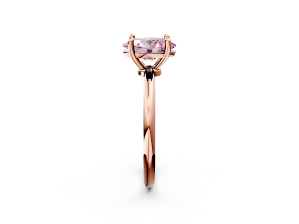 Rose gold Fancy Pink Oval  Solitaire Diamond Ring with 4-Prong Setting on a Classic Band