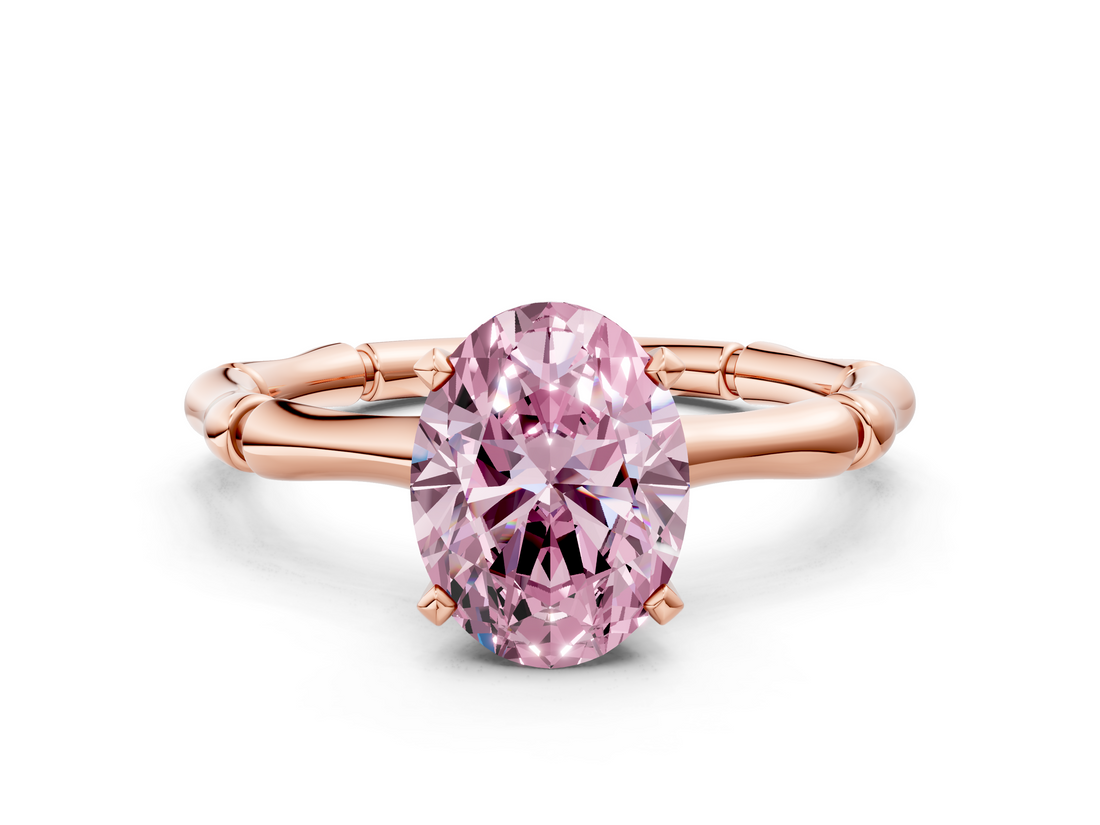 Rose gold Fancy Pink Oval  Solitaire Diamond Ring with Bamboo Band and Four-Prong Setting_43