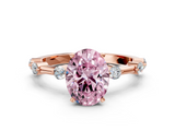 Rose gold Fancy Pink Oval  Solitaire Diamond Ring with Bezel Set Side Stones and Prong Setting_3