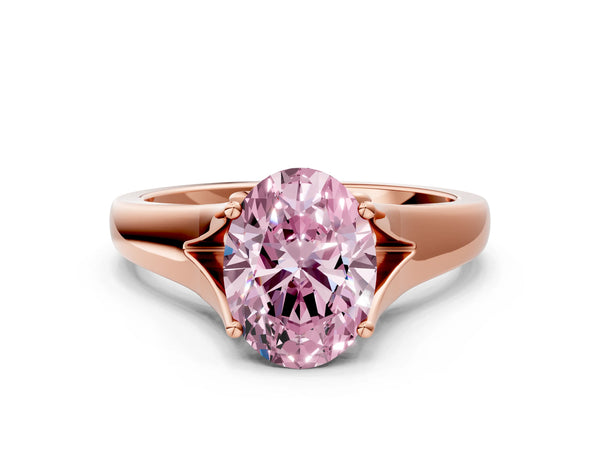 Rose gold Fancy Pink Oval  Solitaire Diamond Ring with Cathedral Band and Four-Prong Setting