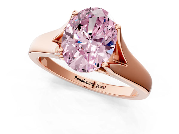Rose gold Fancy Pink Oval  Solitaire Diamond Ring with Cathedral Band and Four-Prong Setting