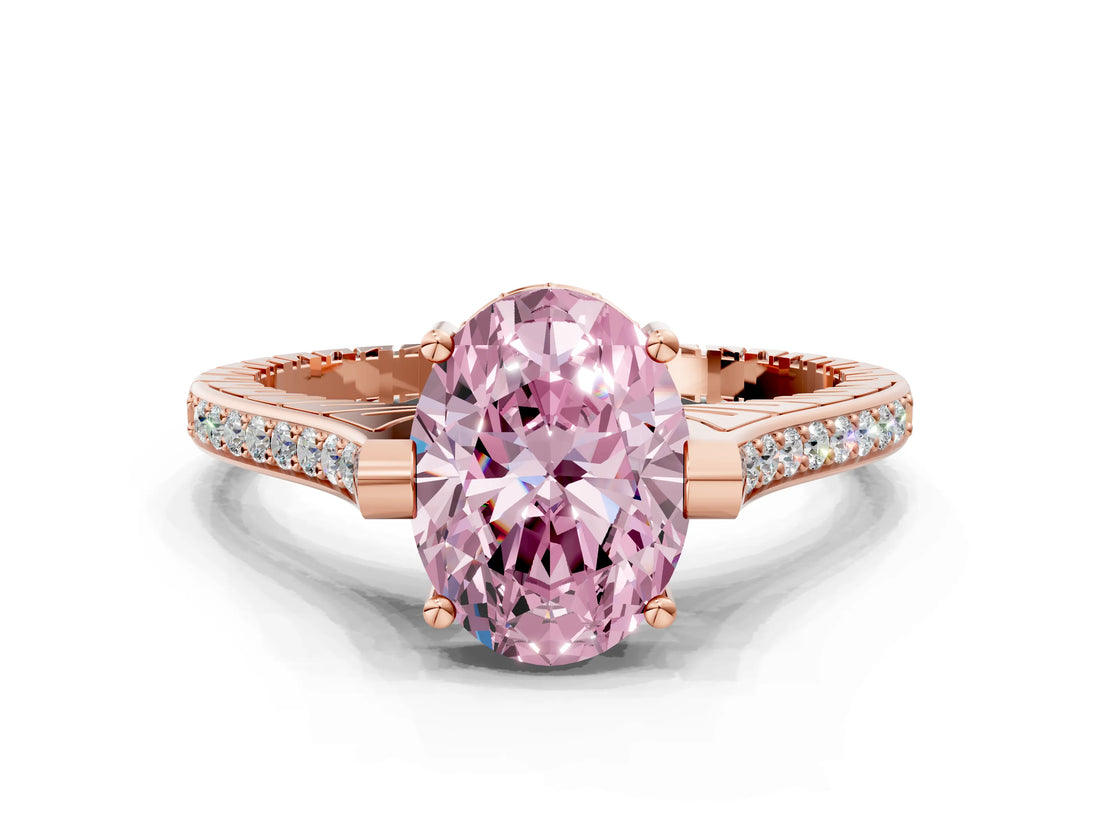 Rose gold Fancy Pink Oval  Solitaire Diamond Ring with Channel Set Band and Bezel Prong Setting_61