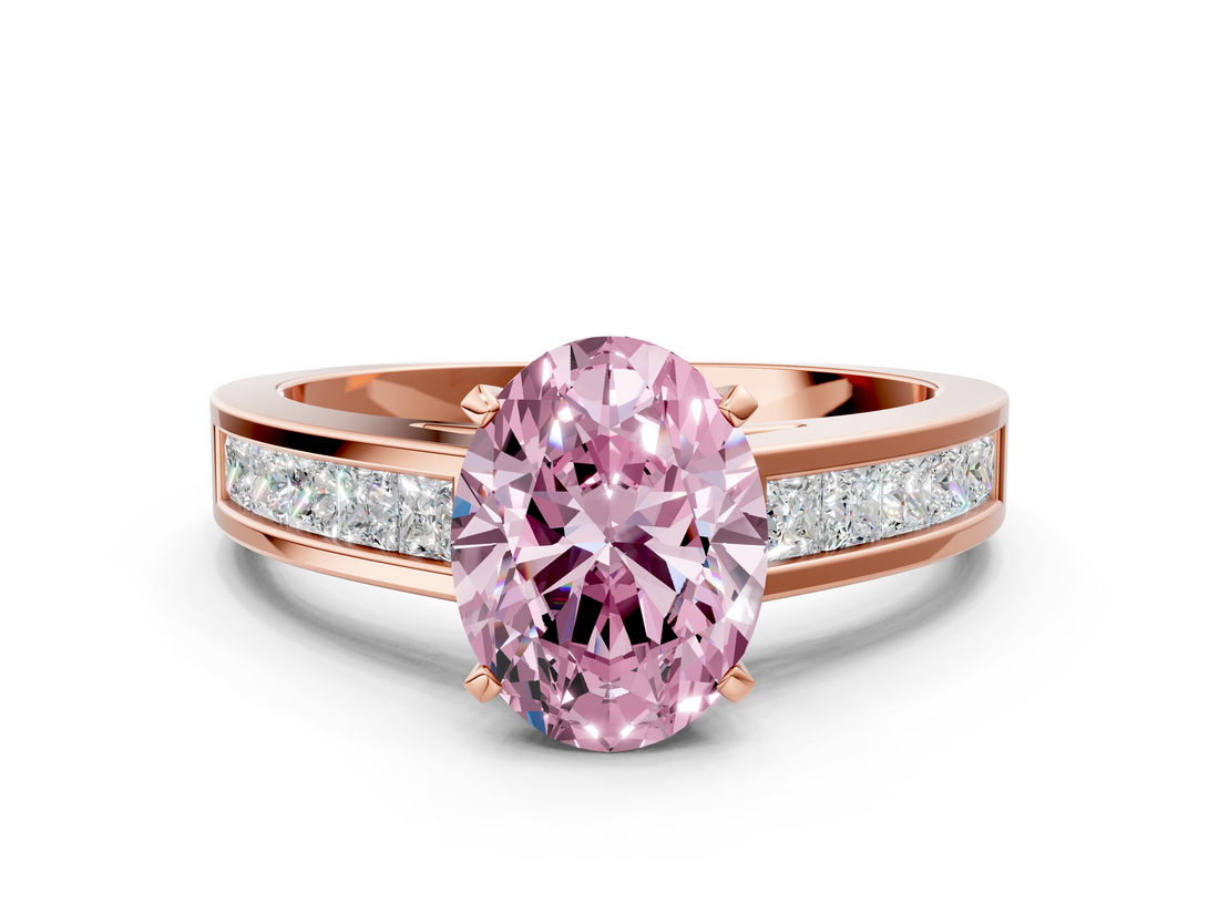 Rose gold Fancy Pink Oval  Solitaire Diamond Ring with Channel-Set Band and Four-Prong Setting_3