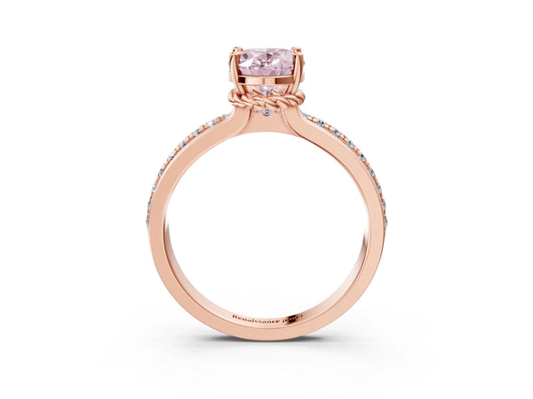 Rose Gold Oval Channel Set Solitaire Engagement Ring Setting for Fancy Pink Center