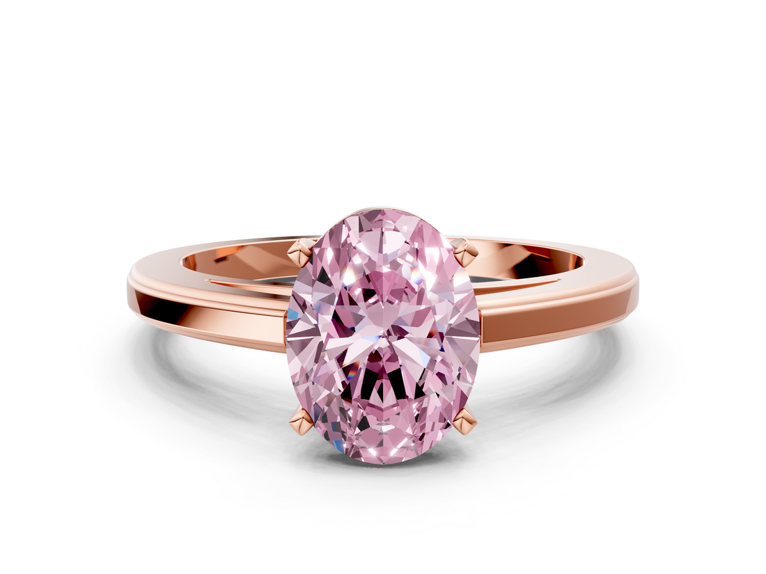 Rose gold Fancy Pink Oval  Solitaire Diamond Ring with Four-Prong Setting and Classic Band_3
