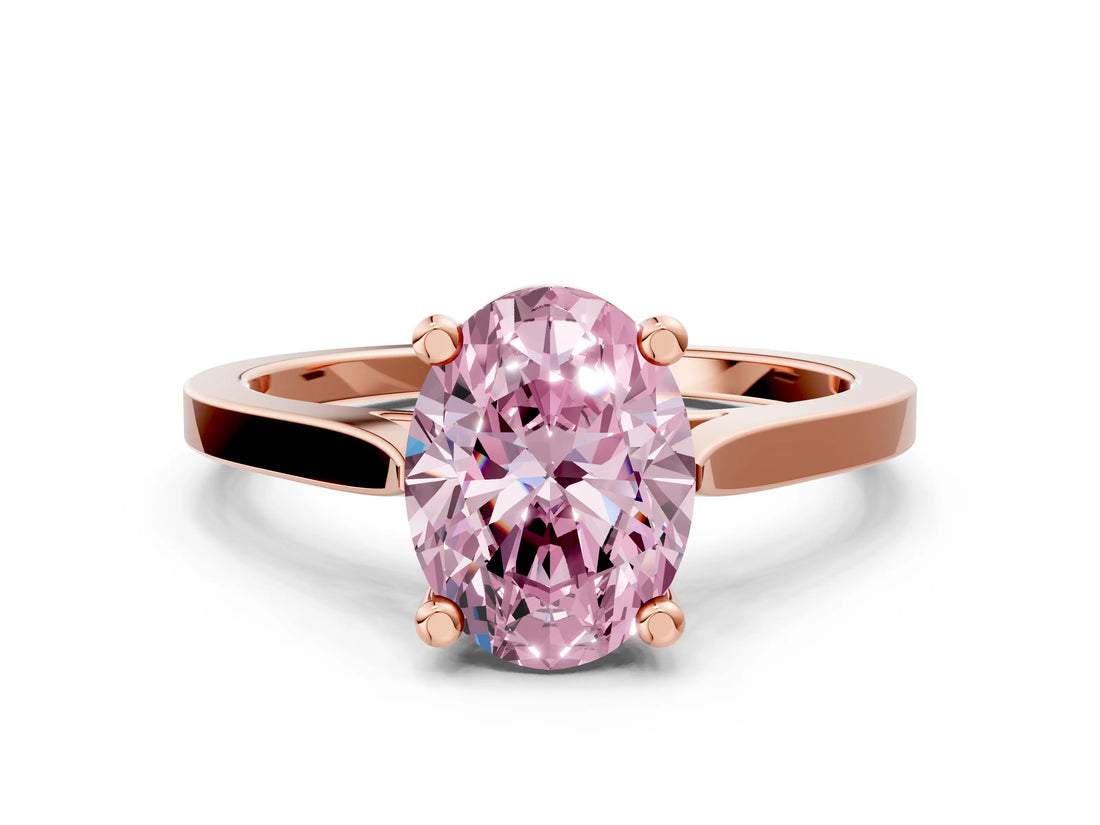 Rose gold Fancy Pink Oval  Solitaire Diamond Ring with Four-Prong Setting and Tapered Band 1
