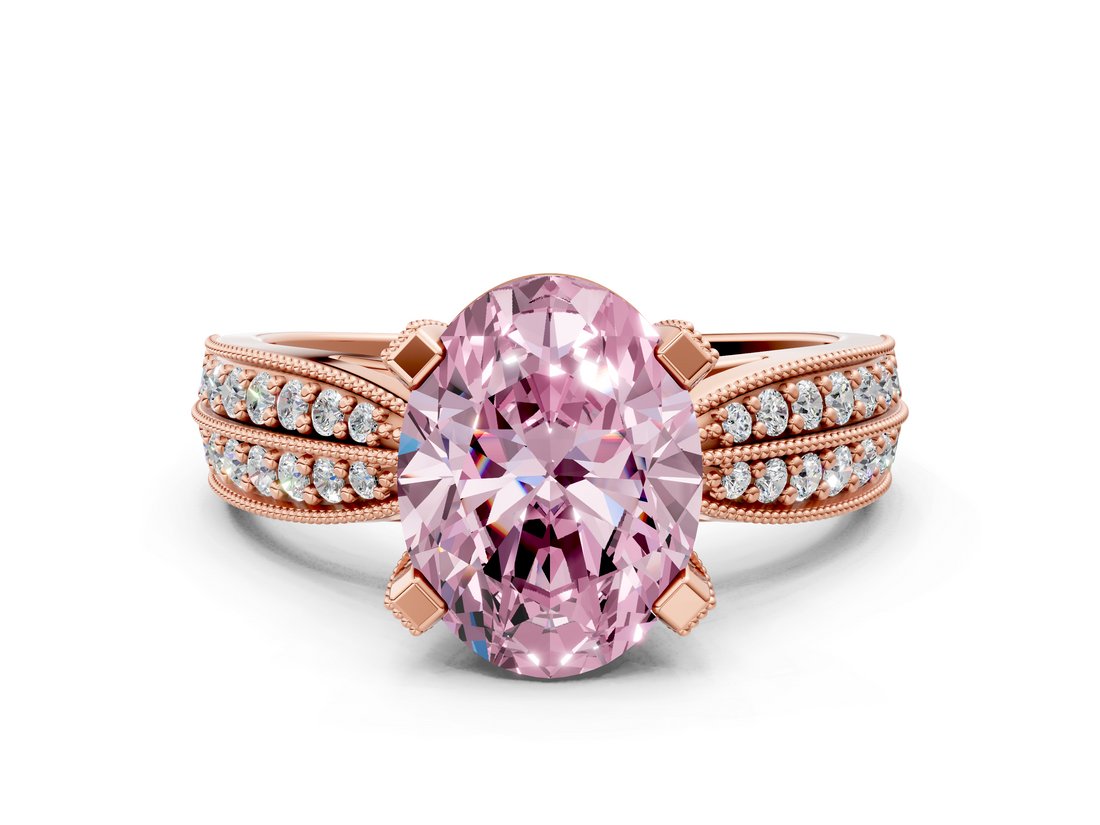Rose gold Fancy Pink Oval  Solitaire Diamond Ring with Milgrain Pavé Band and Four-Prong Setting_21