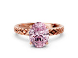 Rose gold Fancy Pink Oval  Solitaire Diamond Ring with Milgrain and Black Enamel X Pattern Band_204