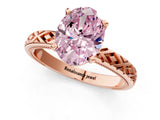 Rose gold Fancy Pink Oval  Solitaire Diamond Ring with Milgrain and Black Enamel X Pattern Band_205