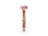 Rose gold Fancy Pink Oval  Solitaire Diamond Ring with Milgrain and Black Enamel X Pattern Band_206